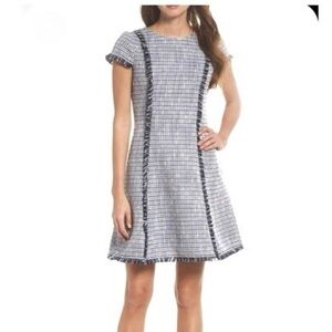 Eliza J Navy and White Tweed Dress
